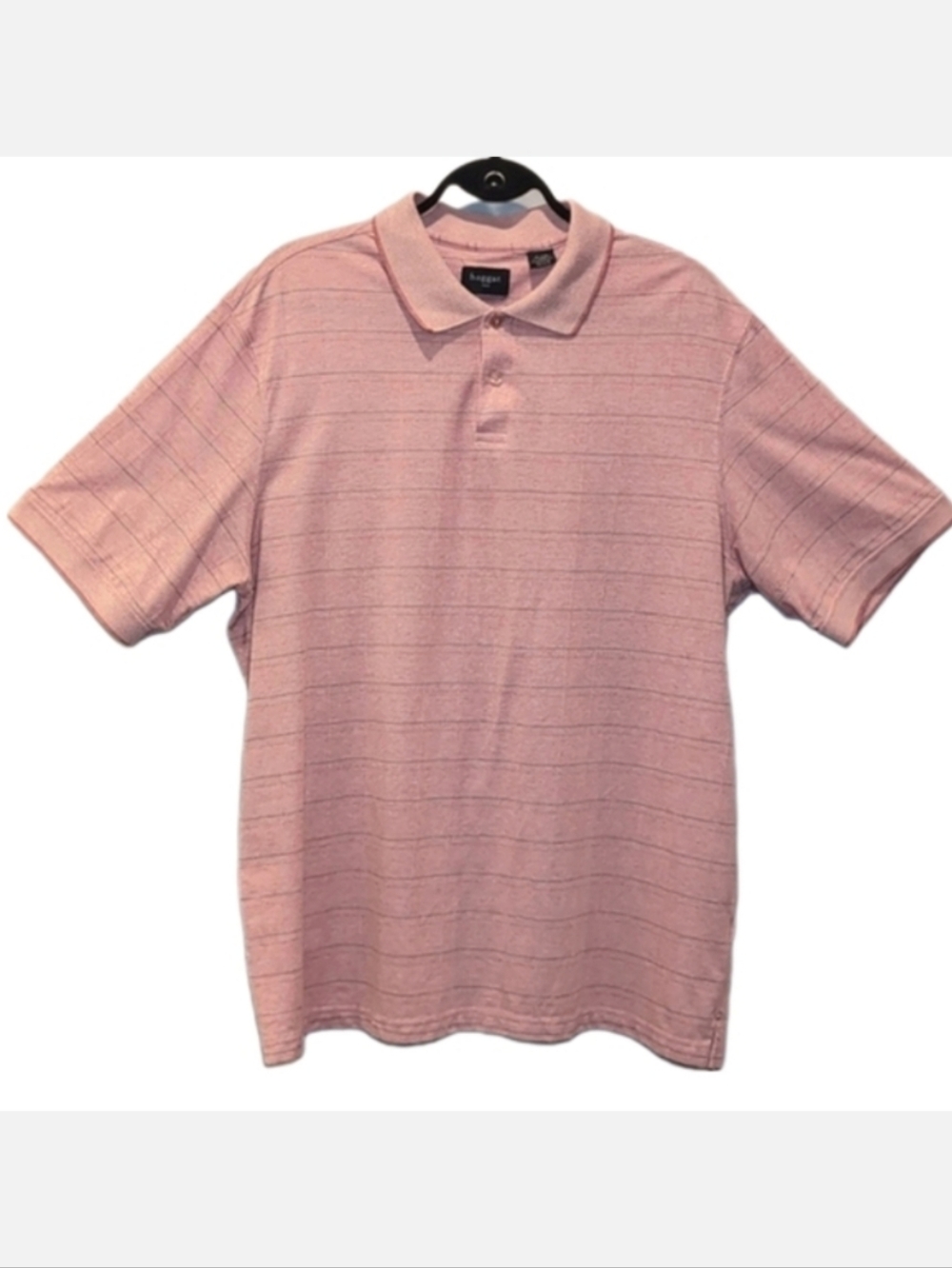 💠HAGGAR Striped Short Sleeve Polo Shirt Golf  Casual Summer Grid Stripe Top